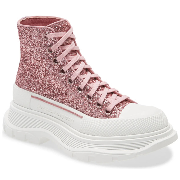 Alexander McQueen Tread Slick Lace-Up Chunky Boots Pink Glitter Women's EU 37 - Picture 1 of 9